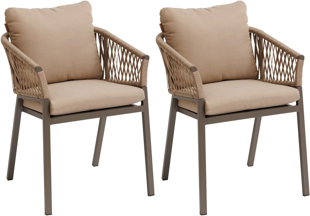 Hespéride - Lot de 2 Fauteuils de Jardin Oriengo Miel et Praline Anti-Rouille Tissu Déperlant Coussins Déhoussables Mobilier pour Terrasse Balcon