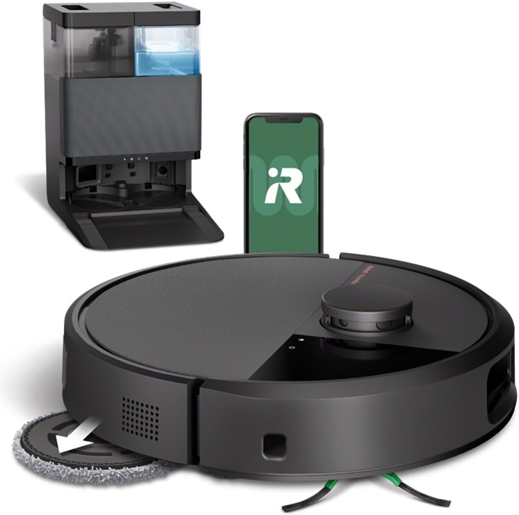 iRobot Roomba Plus 505 Combo Robot + AutoWash - Base Multifonction - Lavage et séchage à l'air Chaud des lingettes - PrecisionVision IA - LiDAR Clearview Pro - 75 Jours d'autovidage - Noir