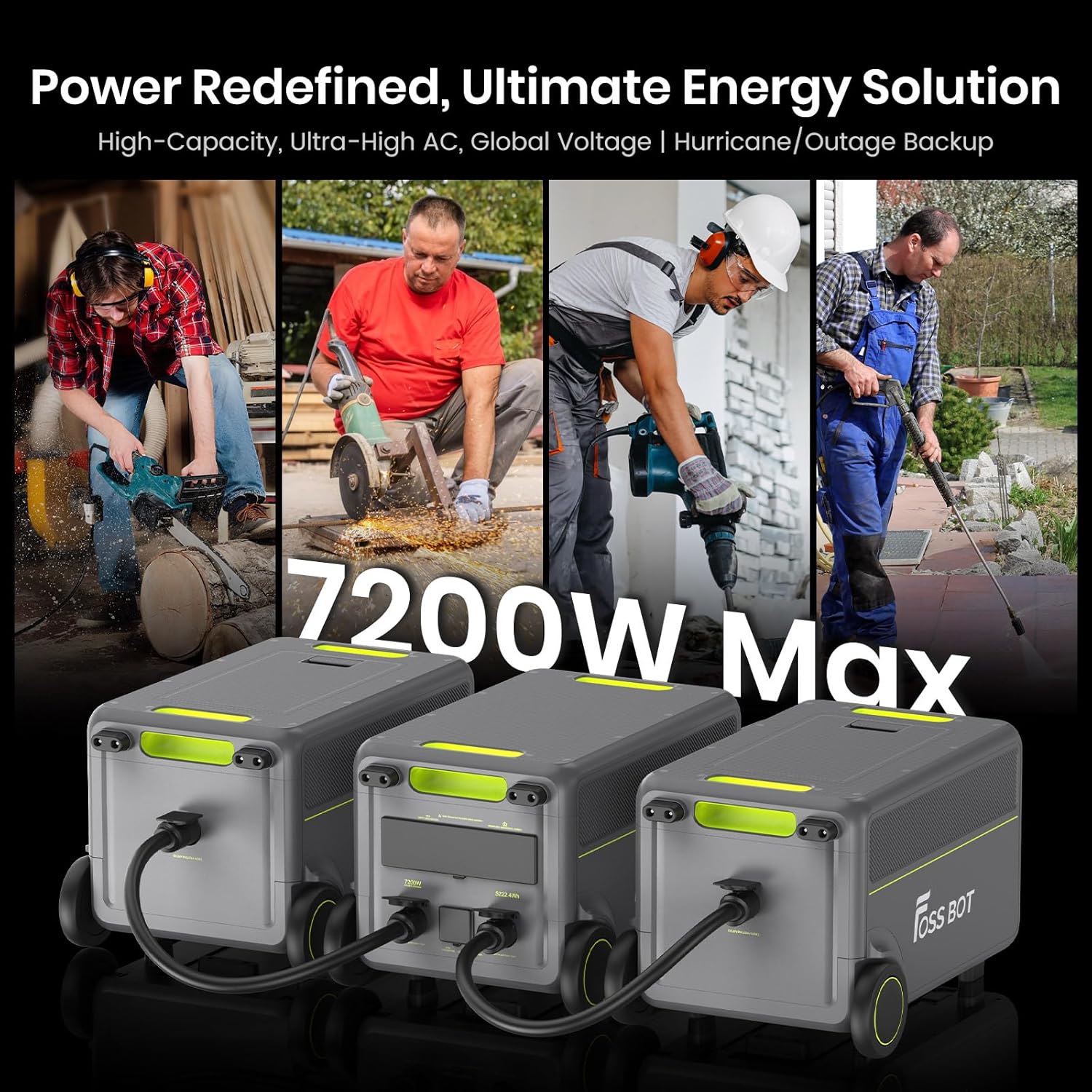 FOSSIBOT F7200 Station Électrique Portable 7200W, Batterie LiFePO4 5.2-15.6kWh, AC+Solair 5200W Max Entrée, UPS 3000W – Image 2