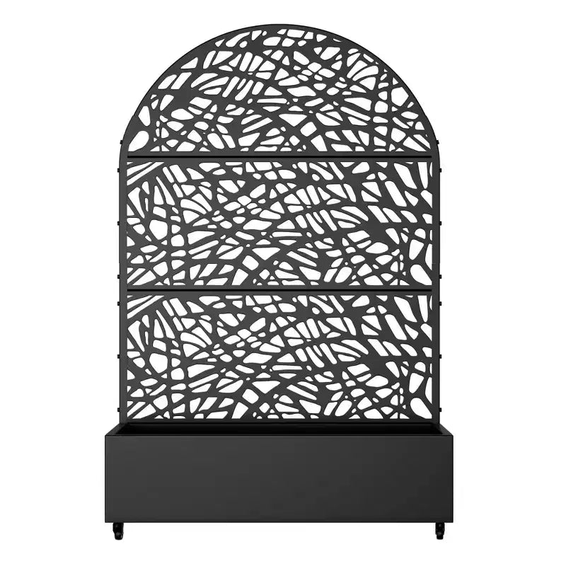 MAYEERTY 72x47 Black Arched Iron Planter Box with Trellis, 3 Piece Set Decorative Garden Screen for Patio and Balcony – Image 5