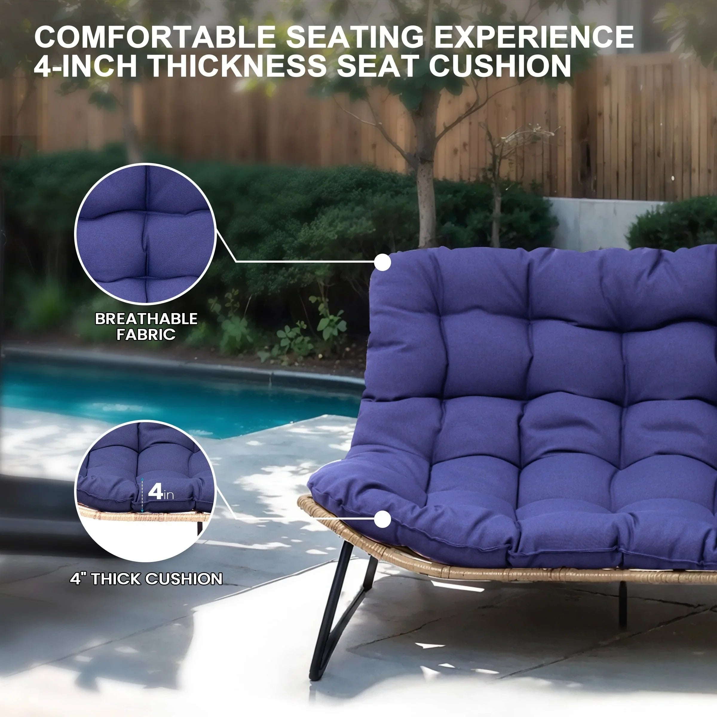 Double Papasan Chair Loveseat with Cushion, All-weather PE Rattan and Metal Frame for Indoor Outdoor – Image 19