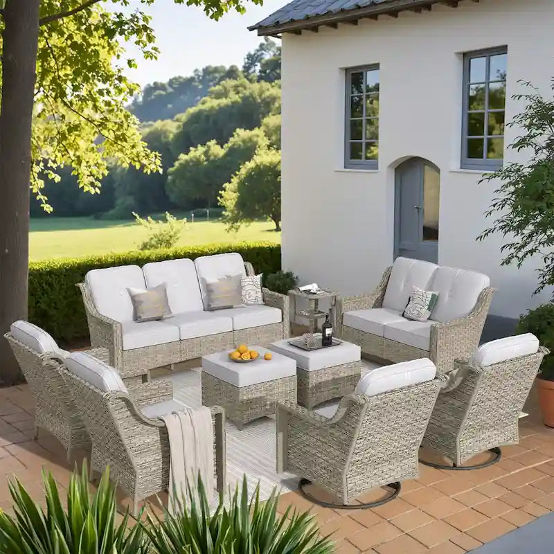 XIZZI 9-piece Outdoor Patio Furniture Conversation Set with Swivel Chair – Image 9