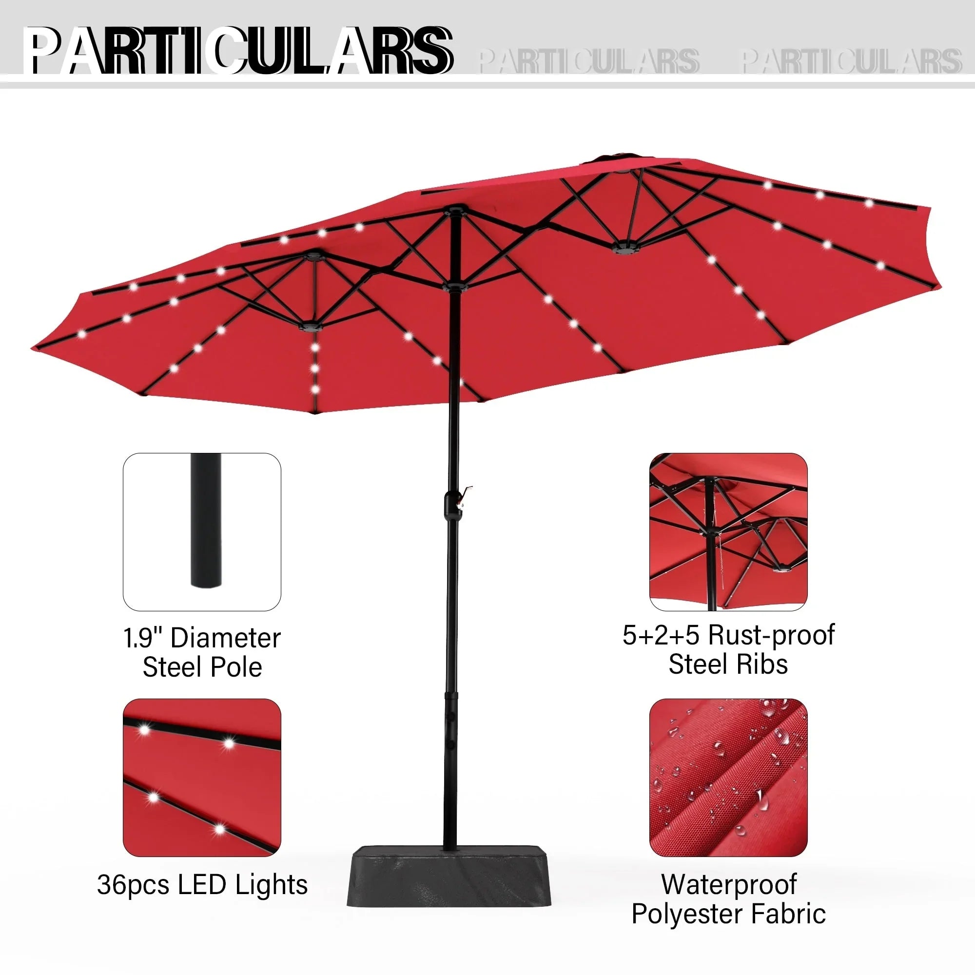 MAISON ARTS 15-foot Rectangular Crank Double-sided Outdoor Market Umbrella Solar LED Lighted Patio Umbrella with Base Included – Image 71