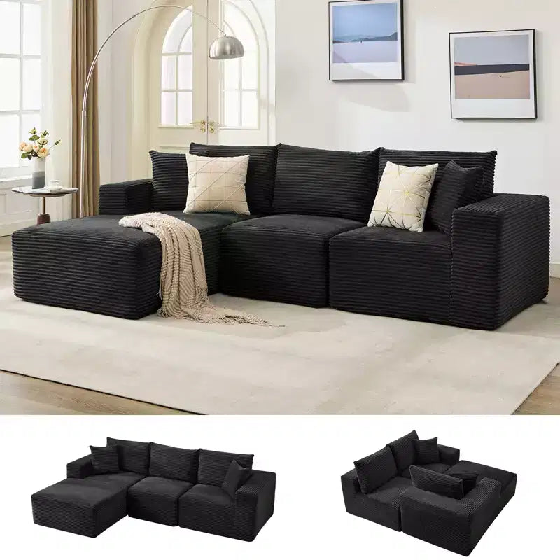 108 Modern Sofa Couch, 3 Seater Upholstered L Shaped Sofa with Pillows, Deep Seat Sofa, No Assembly Required – Image 51