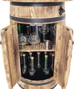 weeco Baril en bois avec étagères et portes pour ranger l'alcool - Meuble de bar avec grande surface de rangement pour 30 à 40 bouteilles - Casier à vin - 80 x 55 x 44 cm - Marron clair