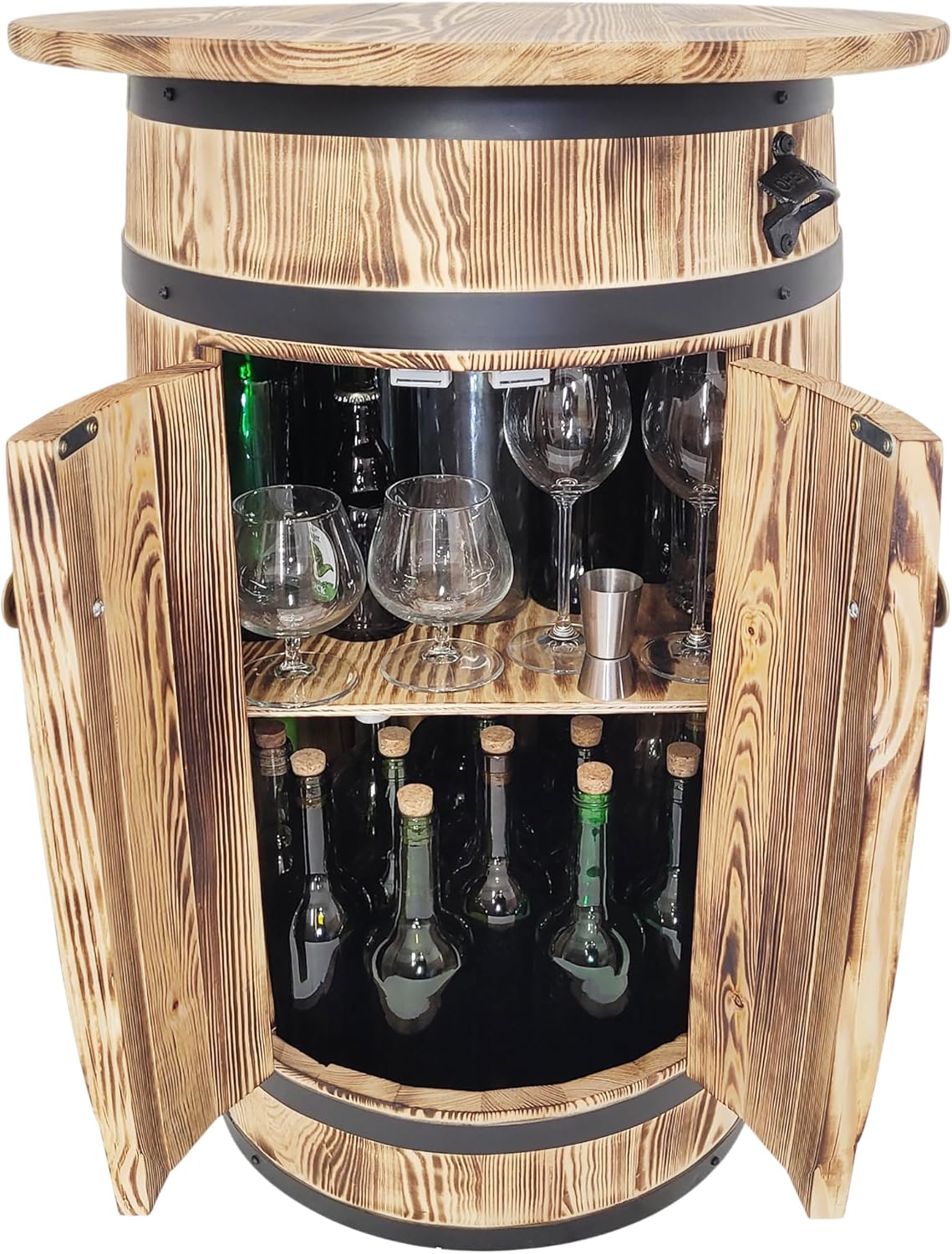 weeco Baril en bois avec étagères et portes pour ranger l'alcool - Meuble de bar avec grande surface de rangement pour 30 à 40 bouteilles - Casier à vin - 80 x 55 x 44 cm - Marron clair