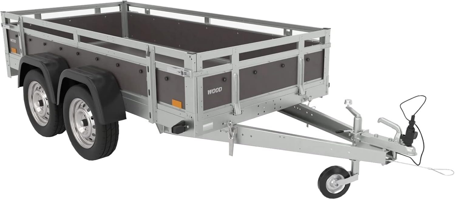 Tema Wood Remorque Double essieux basculante Caisse contreplaqué châssis Acier 263x125 cm