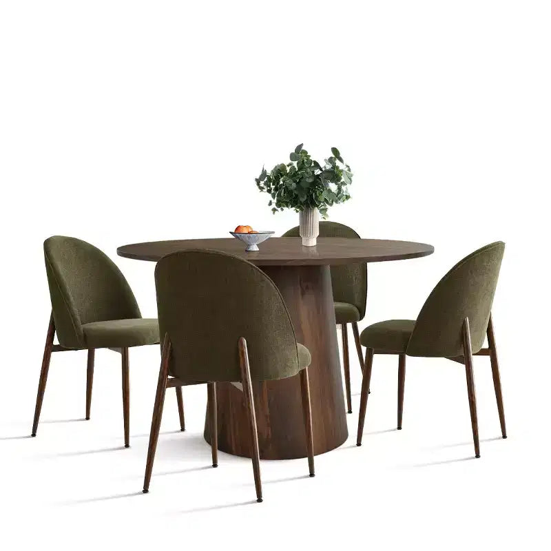 5-Piece Round Dining Set, 46 Walnut-Tone Pedestal Table and Armless Upholstered Chairs, for Breakfast Nooks-Panipeachy – Image 13