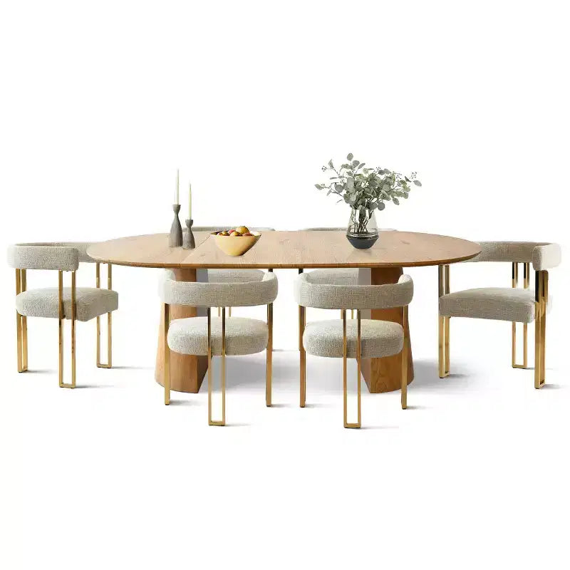 3-in-1 Oval Extendable Dining Table Set with 6 Chenille Upholstered Chairs Featuring Gold Metal Legs, Versatile Dining Furniture-Panipeachy – Image 4
