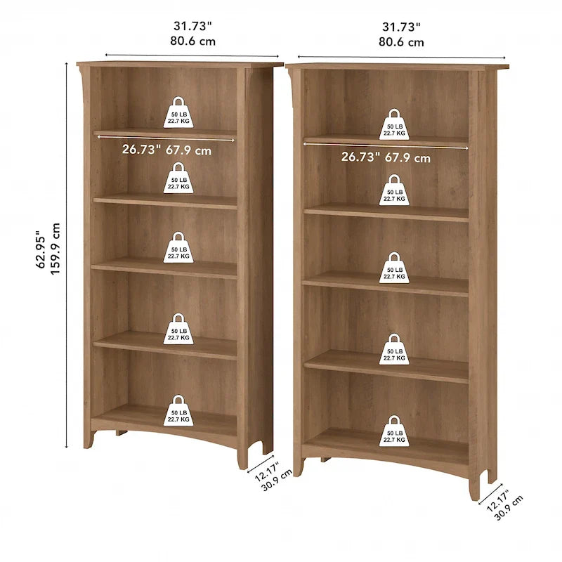 Salinas Tall 5-shelf Bookcase (Set of 2) by Bush Furniture – Image 20