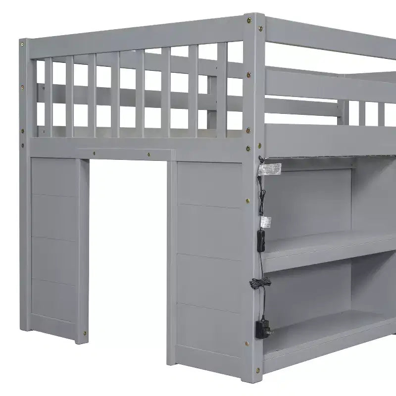Whisen 79.8''L * 43.9''W Twin Size Kid Low Loft Bed With Two-Tier Shelves And LED Light – Image 9