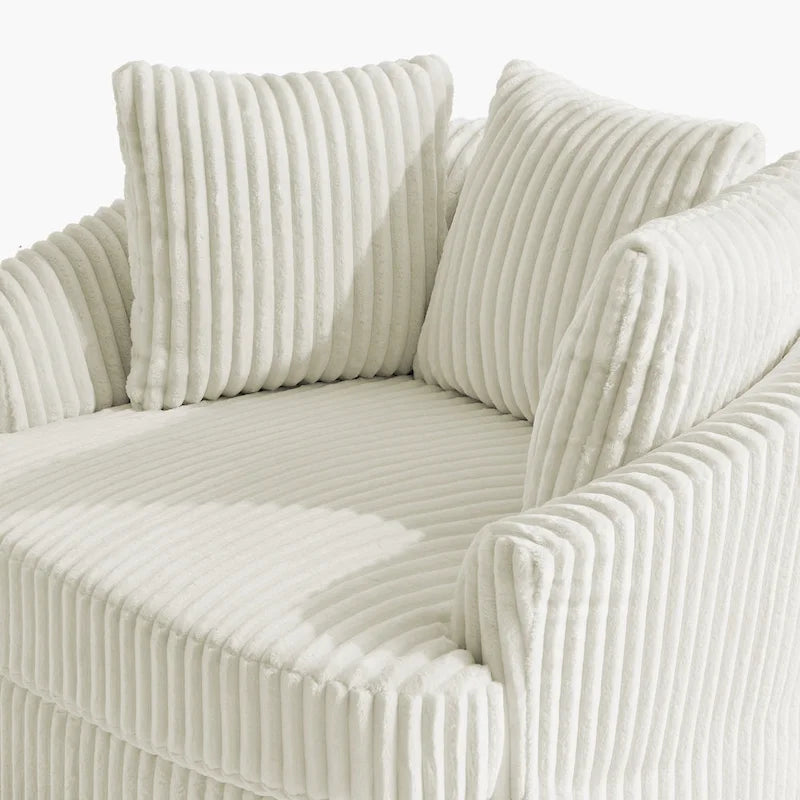 2 Set Oversized 43 W Plush Corduroy Swivel Barrel Chair with Pillows – Image 18