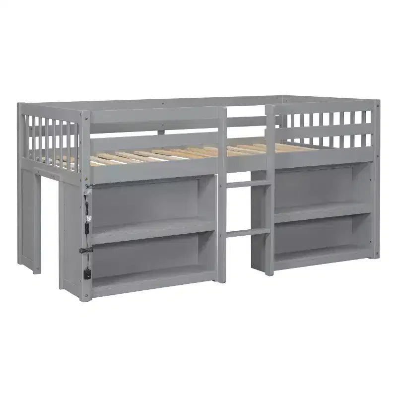Whisen 79.8''L * 43.9''W Twin Size Kid Low Loft Bed With Two-Tier Shelves And LED Light – Image 7