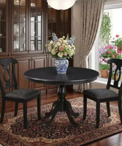 Alternative view of HomeRoots 42 Black Rounded Solid Manufactured Wood And Solid Wood Pedestal Base Dining Table