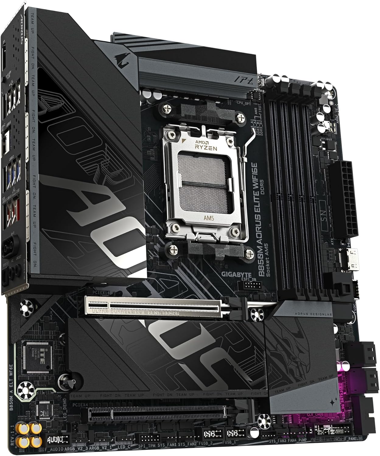 GIGABYTE B850M AORUS Elite WIFI6E Carte mère - Processeurs AMD Ryzen série 9000, VRM numérique 12+2+2 Phases, jusqu'à 8200 MHz DDR5 (O.C.), 1x M.2 PCIe 5.0 + 1x M.2 PCIe 4.0, Wi-FI 6E, LAN 2.5 GbE – Image 6