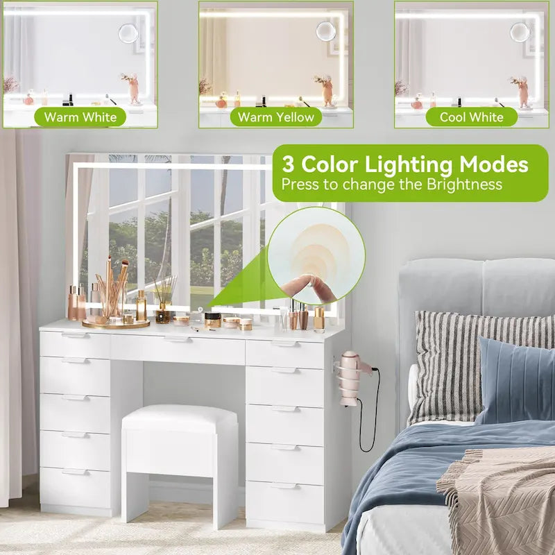 Moasis 46 Vanity With Built-in Socket With Illuminated Mirror and Hair Dryer Rack - 55.8 H X 46 W X 11.7 D – Image 12