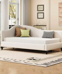 Whisen Stylish L-Shaped Design Solid Wood Legs Linen Daybed
