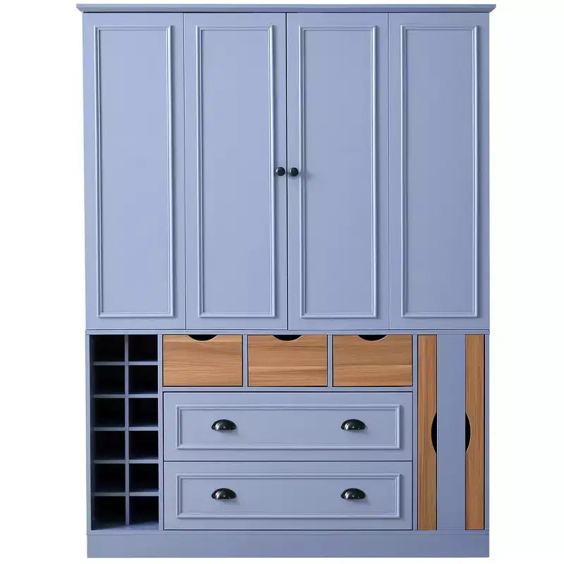 Whisen 71'' Tall Freestanding Kitchen Pantry, Large Dining Storage Cabinet Cupboard Sideboards With 4 Foldable Doors, Shelves, Wine Racks – Image 34