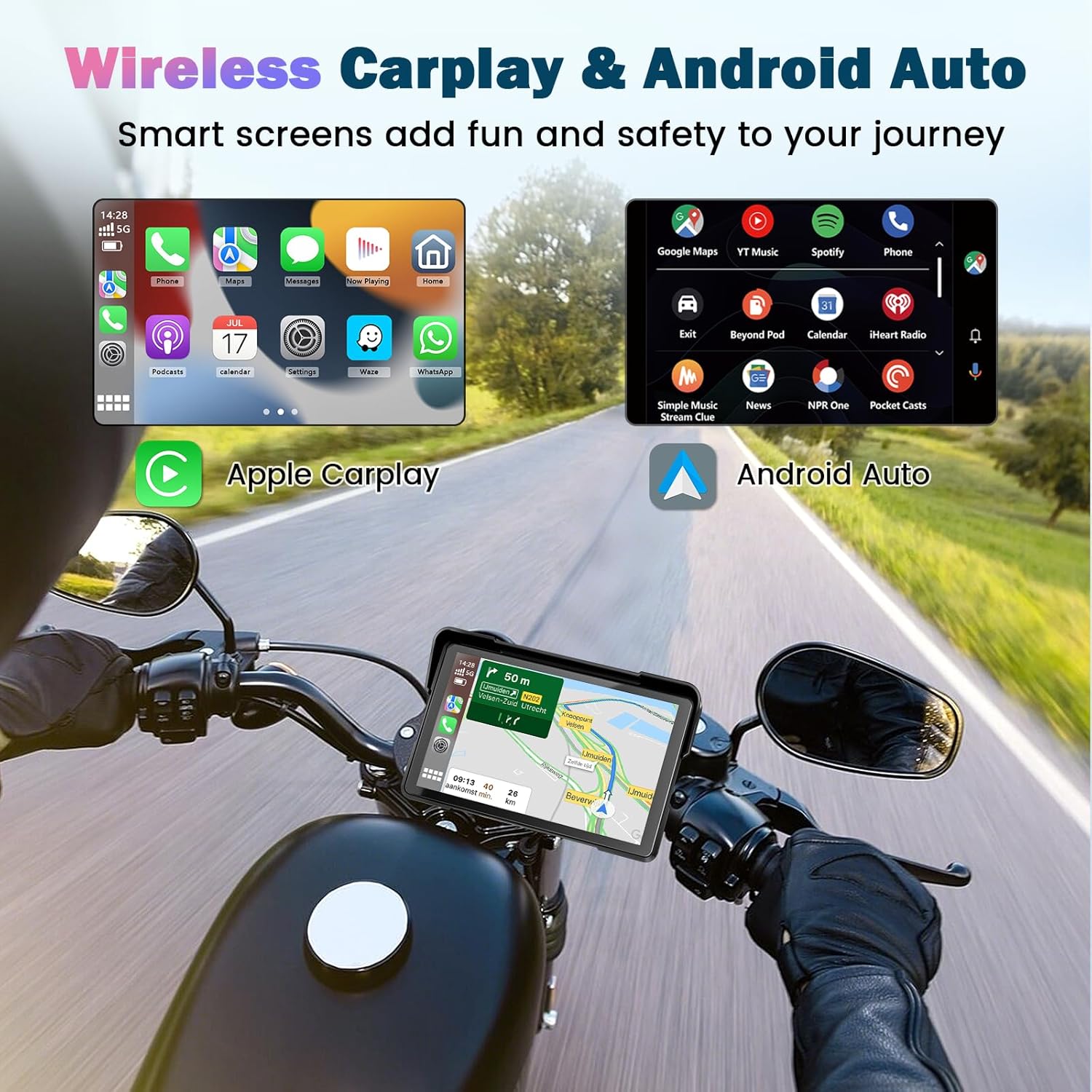 Ecran Carplay Moto avec Carplay & Android Auto, 7 Pouces Portable GPS Moto Etanche, Support Musique Bluetooth, Navigation, Siri/G00gle Assistant, Support Magnétique - Facile Installer et Démonter – Image 2