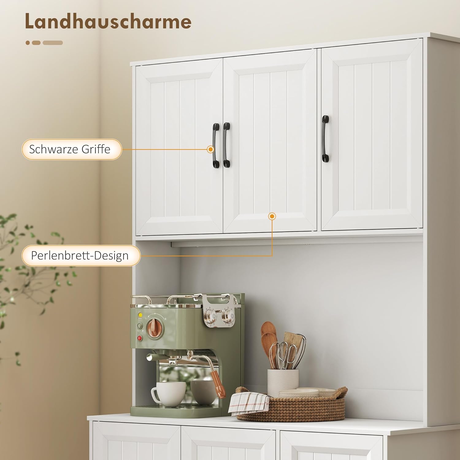 HOMCOM Armoire de cuisine, armoire buffet avec plan de travail, étagères réglables, 6 portes, tiroir, haute garde-manger avec trou de câble, pour cuisine salon salle à manger 100 x 39,5 x – Image 6