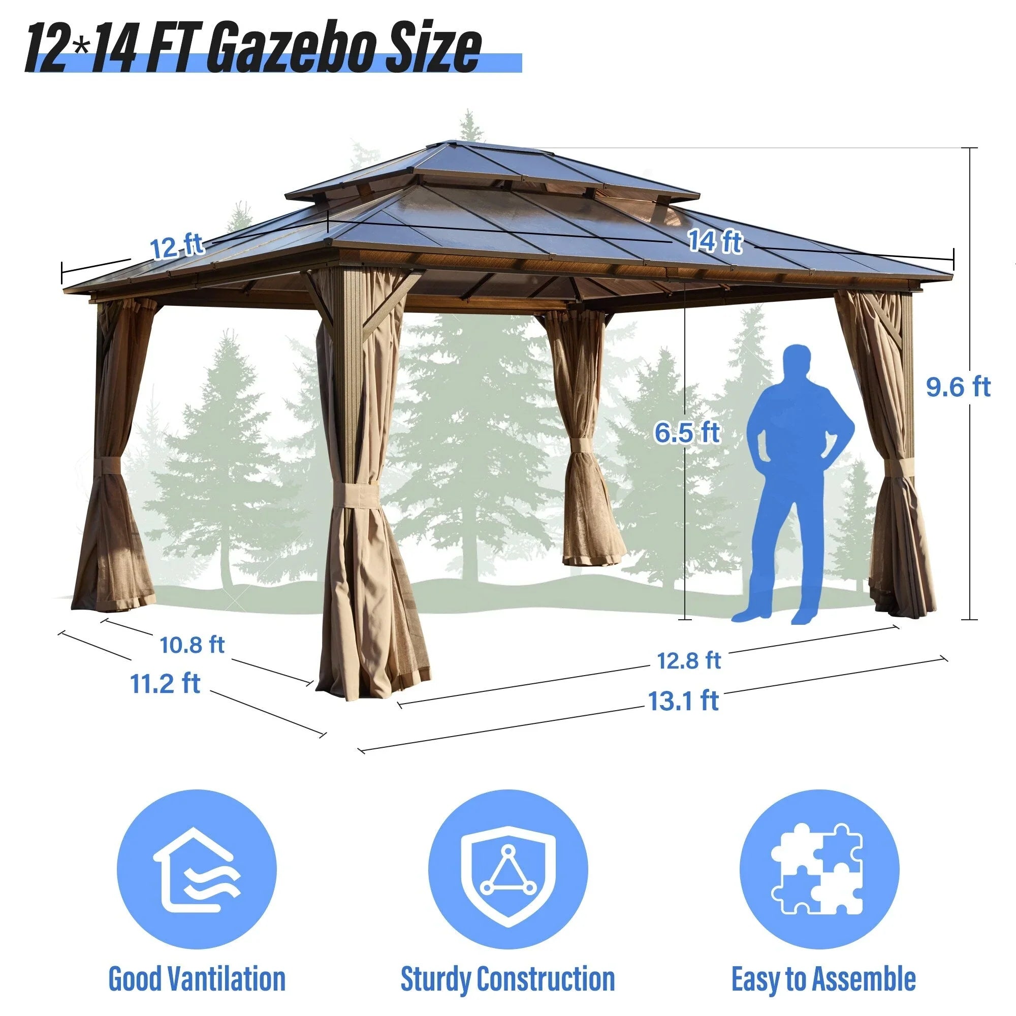EROMMY Hardtop Gazebo,Outdoor Pergola with Double Roof & Netting & Curtains,Heavy Duty Canopy for Patio, Backyard, Pool party – Image 77