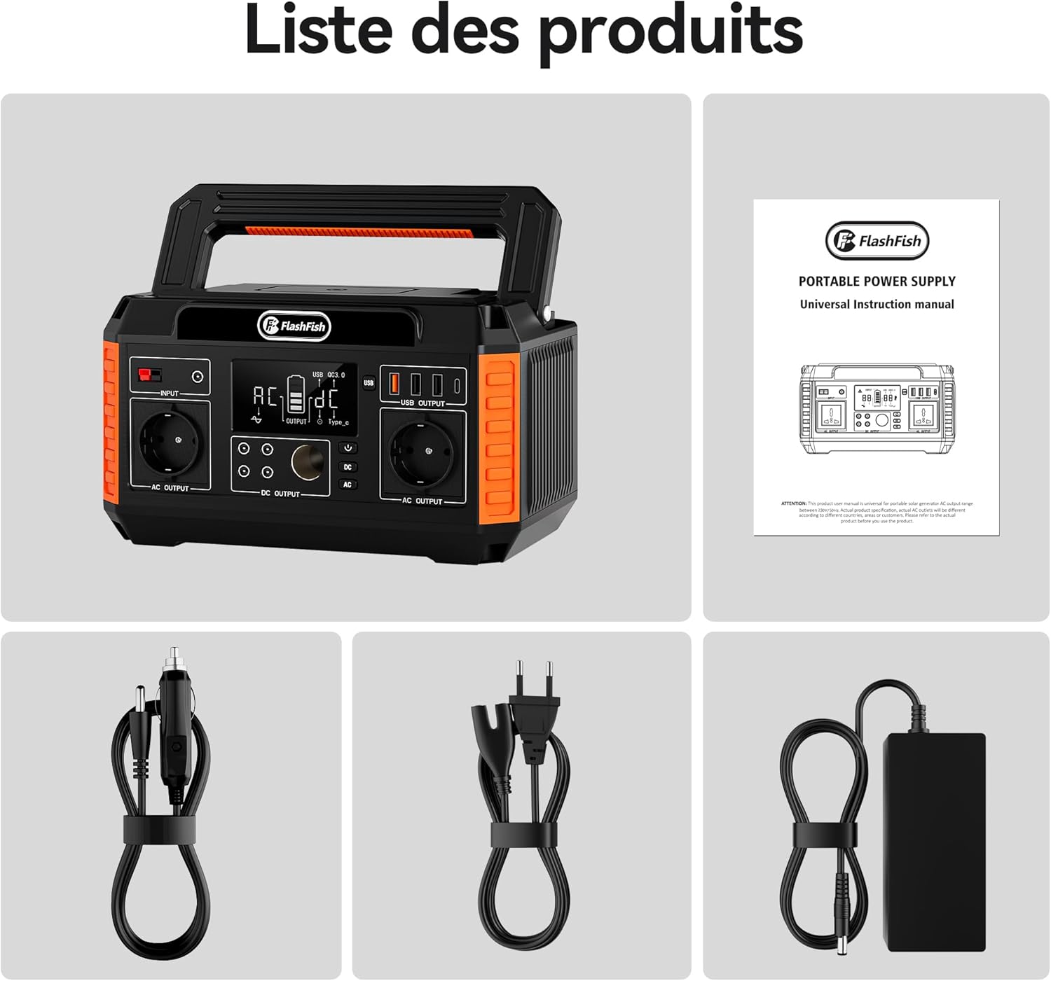 FlashFish 520Wh Generateur Electrique avec Panneau Solaire 100W,Station Electrique Portable avec 2x CA 560W(crête 1100W),5x Sorties CC et 4x USB,Batterie de Secours pour Camping,Extérieur,Domestique – Image 9