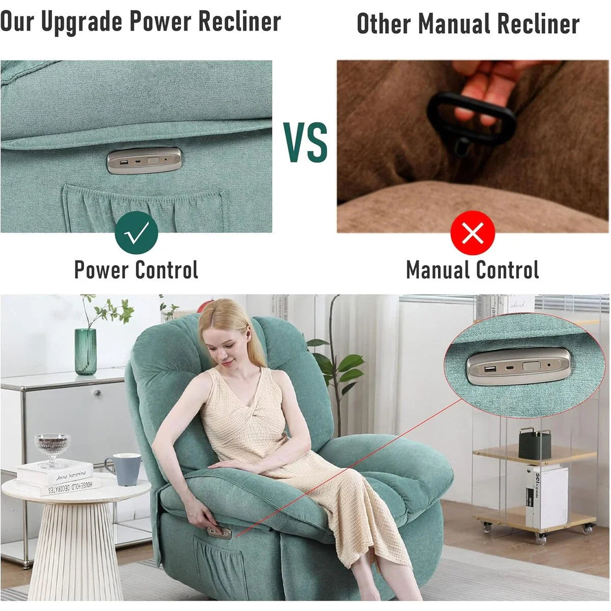 XINMICS Swivel Power Recliner Chair, Massage Rocker Recliners with Heated ,USB, USB-C and Side Pocket – Image 24
