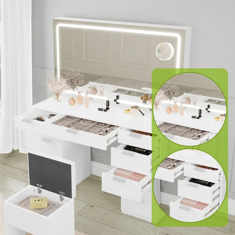 Moasis 46 Vanity With Built-in Socket With Illuminated Mirror and Hair Dryer Rack - 55.8 H X 46 W X 11.7 D – Image 10