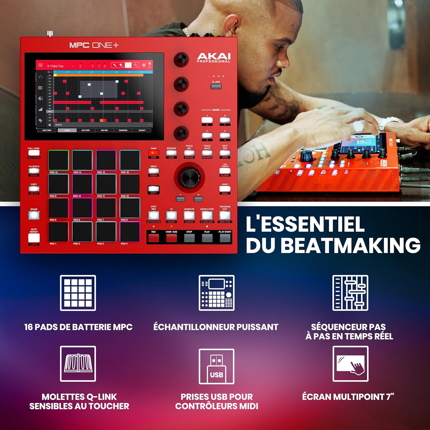Akai Professional MPC One+ Standalone Drum Machine, Beat Maker et Contrôleur MIDI avec WiFi, Bluetooth, Pads de Batterie, Plug-ins de Synthèse, Écran Tactile et Intégration Native Instruments – Image 6