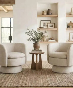 Set of 2 Modern Swivel Barrel Chair with Upholstered Fabric, 360 Rotating Accent Lounge Chair for Living Room, Bedroom-Panipeachy