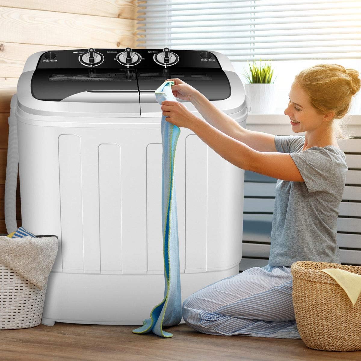Giantex Compact 13 Lbs Mini double machine à laver et sèche-linge 23 L 14 W 27 H Blanc / noir – Image 3