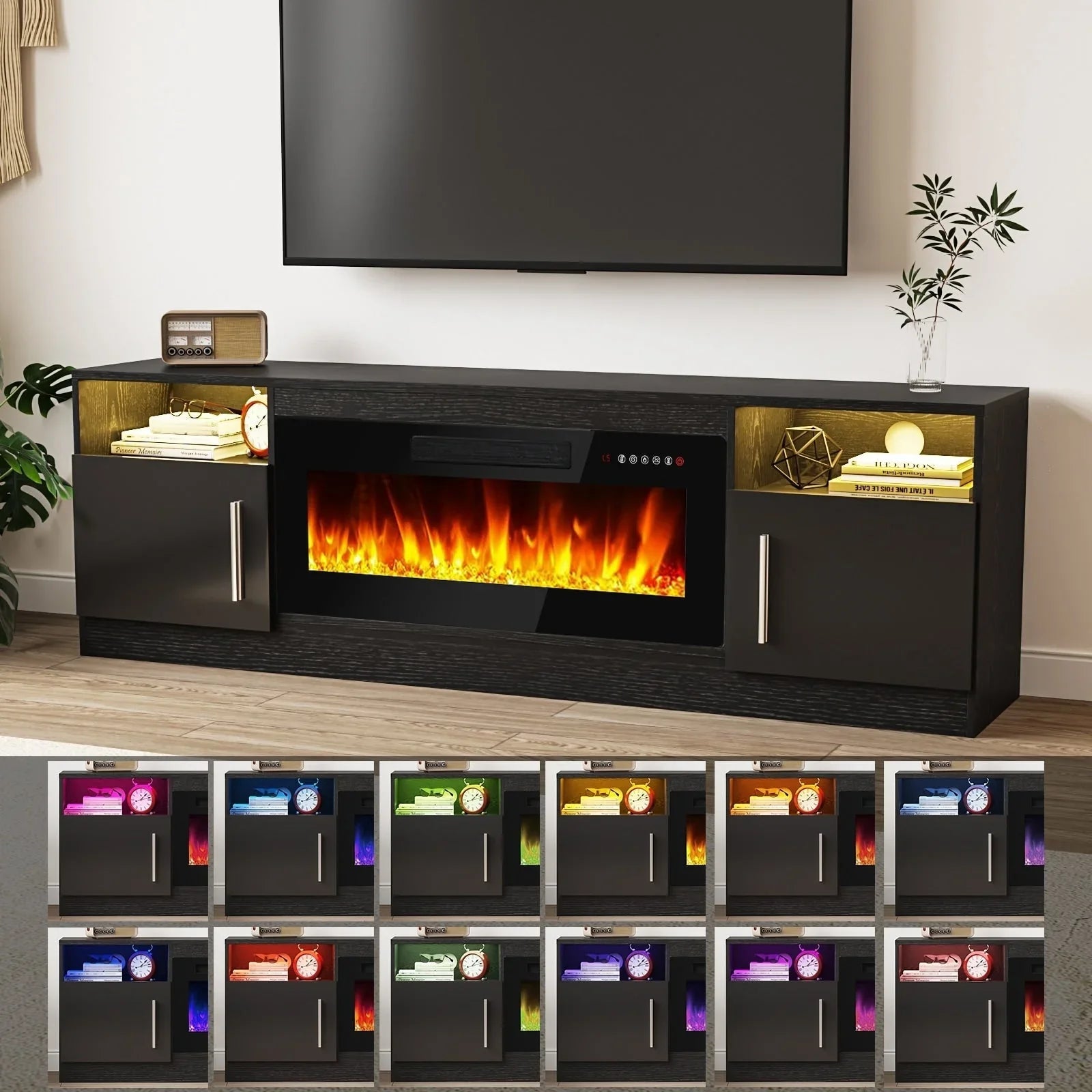 Bossin 70 Fireplace TV Stand with 36 Electric Fireplace, TV Stand for TVs Up to 80, 16 Colors LED Lights/Entertainment Center – Image 38