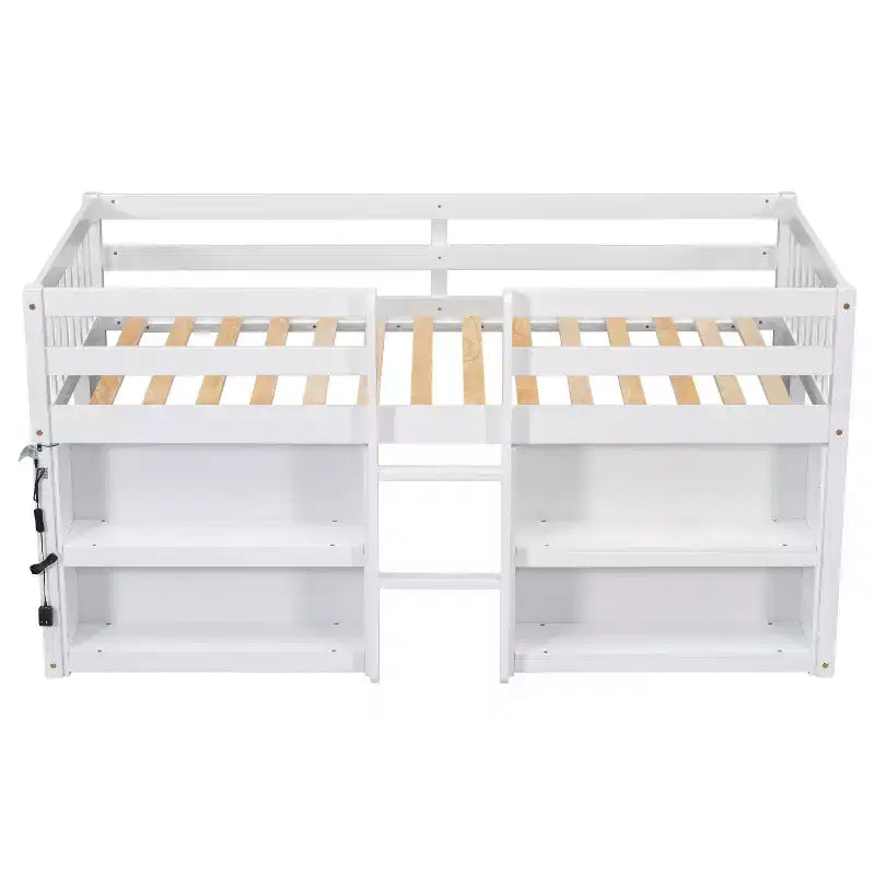 Whisen 79.8''L * 43.9''W Twin Size Kid Low Loft Bed With Two-Tier Shelves And LED Light – Image 13