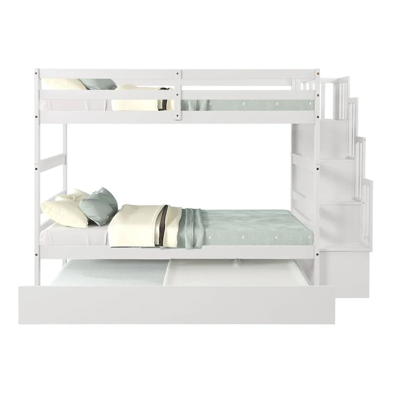 Twin over Twin Bunk Beds With Twin Trundle and Stairway Storage Function in Grey Color – Image 8