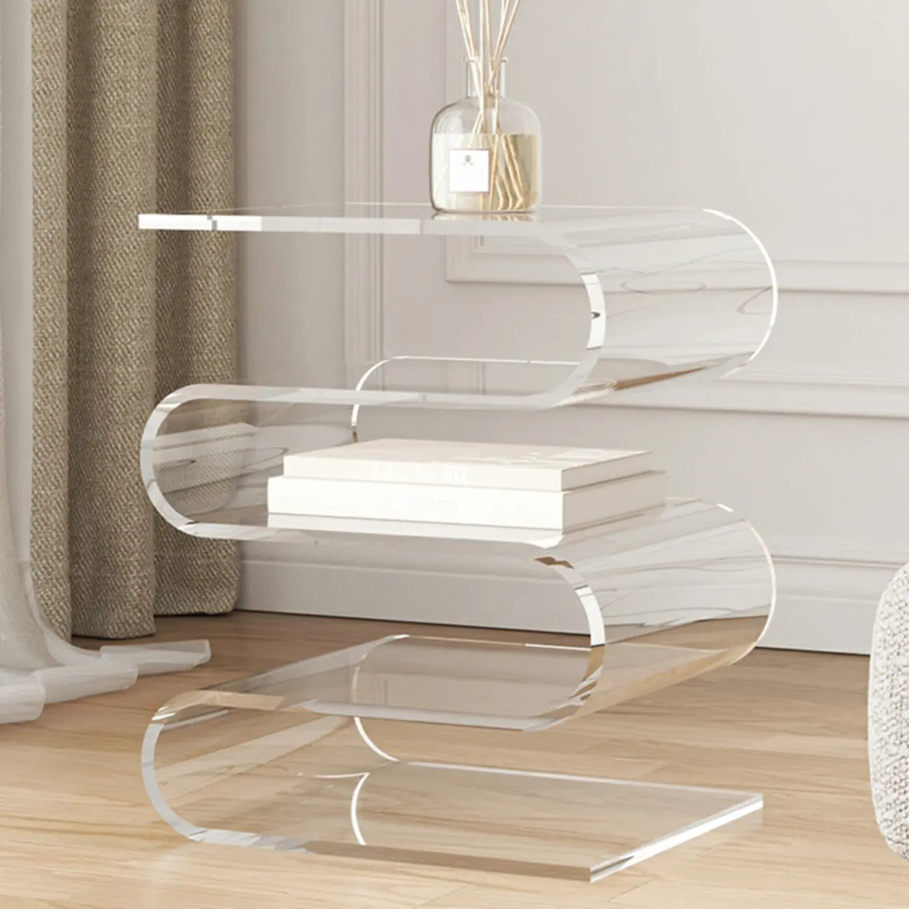 Contemporary Acrylic S-Shaped Side Table with Storage – Image 9
