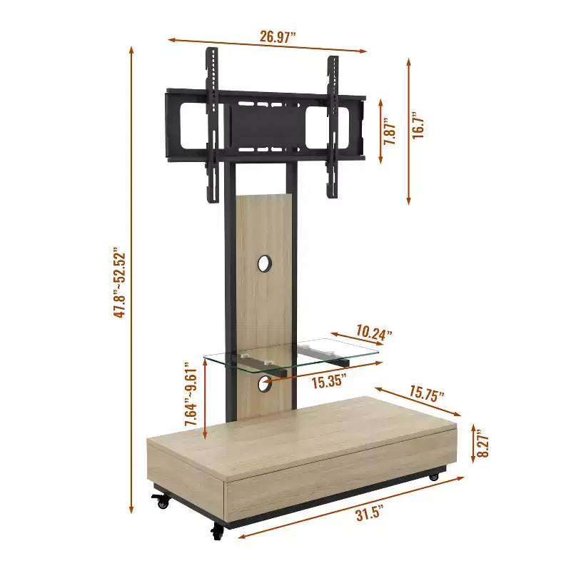 TV Stand for 32-75 TVs, Adjustable Height Mobile TV Cart with Drawer and Wheels for Living Room, Bedroom, Offices -ModernLuxe – Image 23