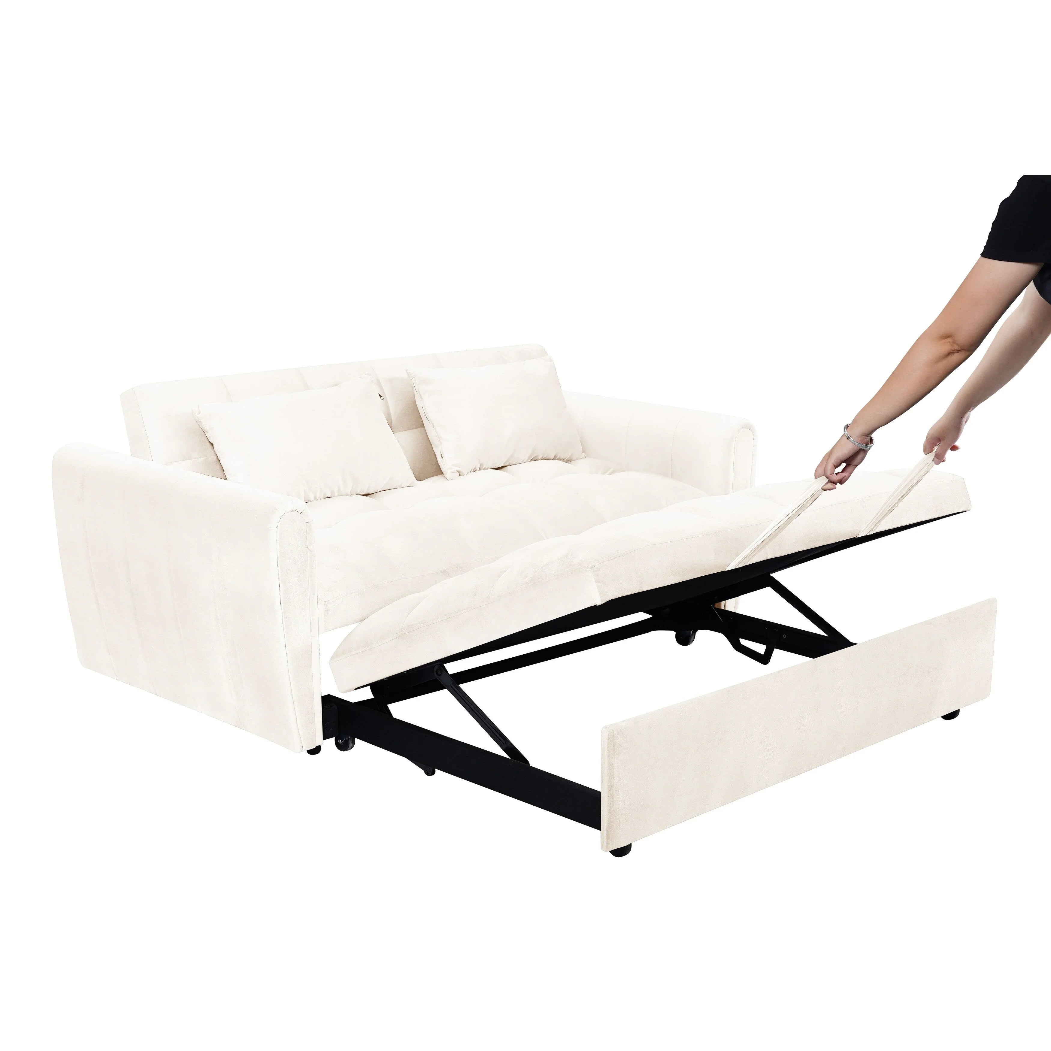 64.96 Velvet 3-in-1 Convertible Sofa Bed with Adjustable Back, Storage Pocket, and 500lb Weight Capacity – Image 17