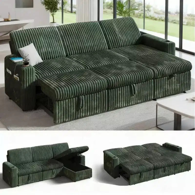L-Shaped Sectional Sleeper Sofa with Pull-Out Bed, USB Ports & Storage – Image 3
