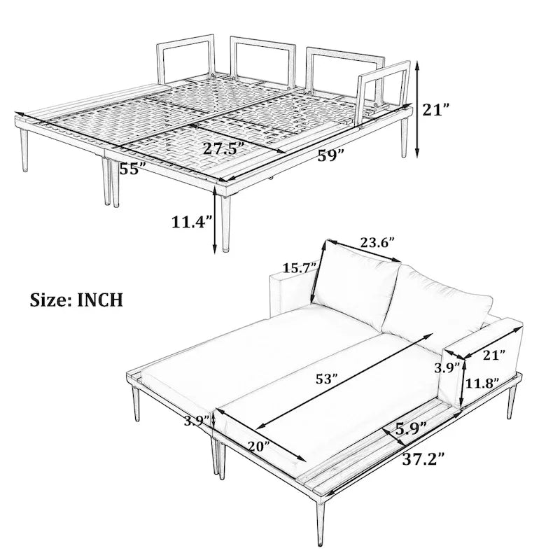 Outdoor Daybed Patio Metal Sun Lounger, 2 in 1 Padded Chaise Lounges, Garden Outdoor Chaise Lounges, Poolside Sunlounger – Image 7