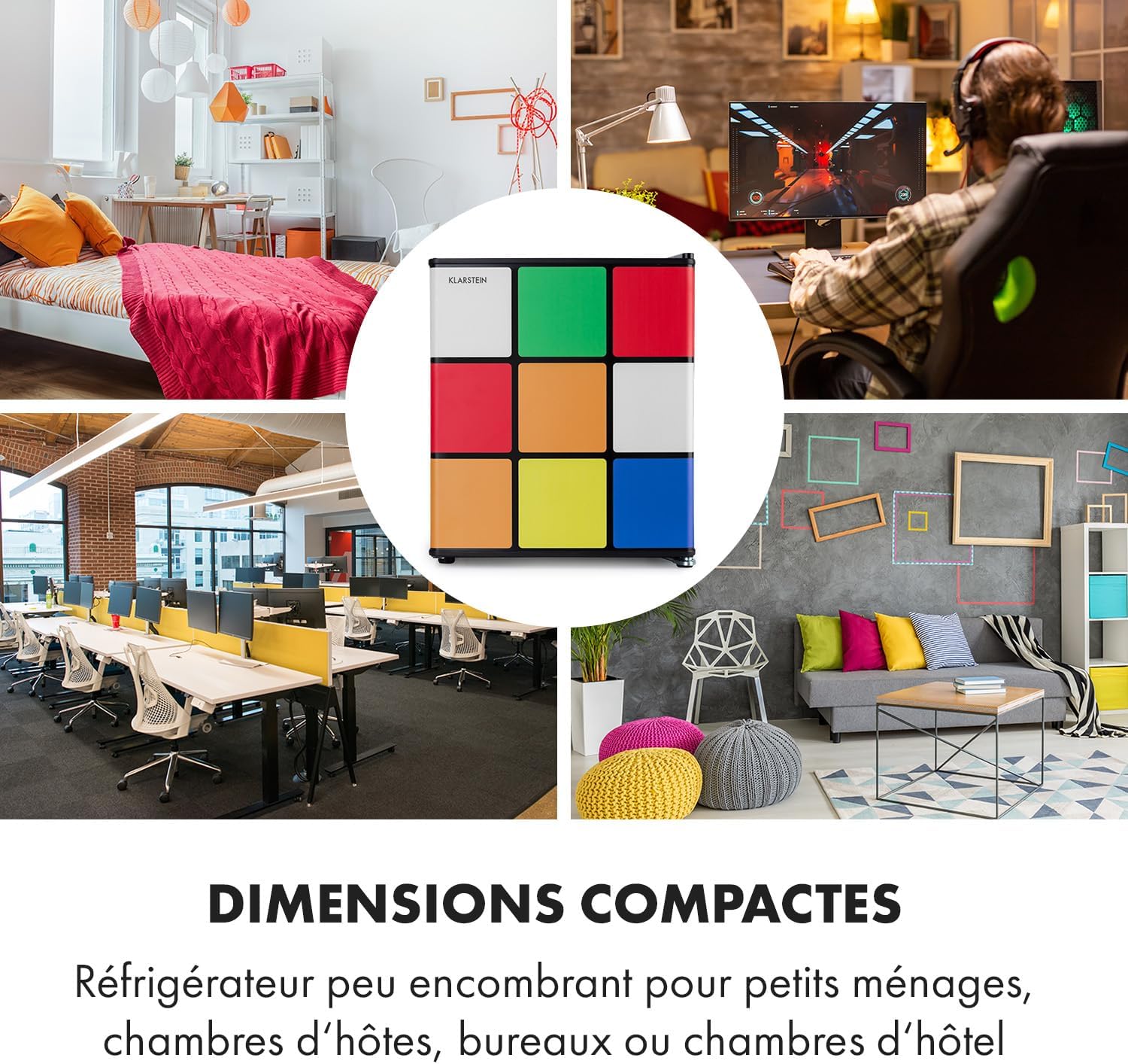 Klarstein Solve - Mini-réfrigérateur, minibar, système de refroidissement thermoélectrique, capacité de 48 litres, bouton de réglage mécanique, refroidissement : 0 à 10 °C, noir/coloré – Image 4