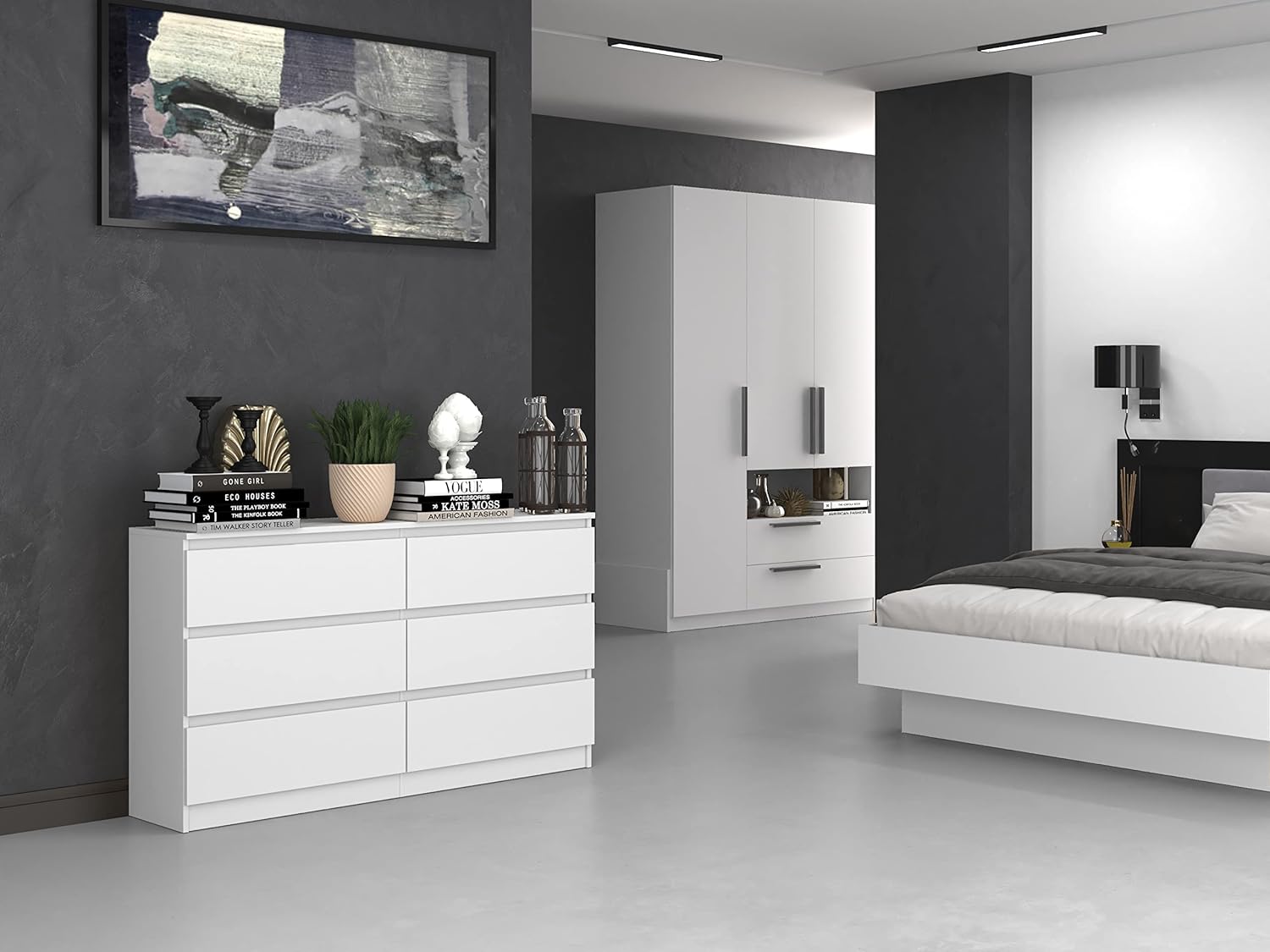 CDF Commode 6 Tiroirs Commode Chambre Blanc Meuble Armoire de Rangement Spacieux pour Salon Bureau Spacieuse et Design Moderne Facile à Installer 40x75x138 cm Meuble à Vêtements – Image 6