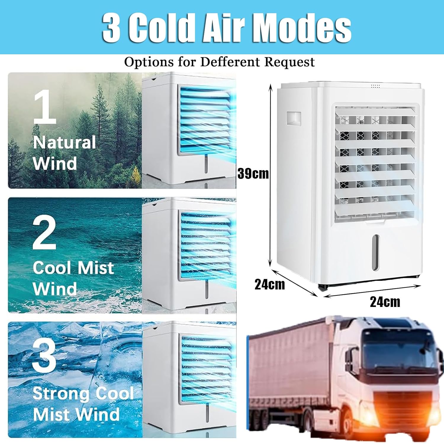Tonuuoei Climatiseur pour Camping-Car, Refroidisseur d'air par éVaporation, Ventilateur Portable 4 en 1 avec TéLéCommande, Blocs RéFrigéRants, 3 Vitesses, Camions, Voitures Et Bus,24V – Image 5
