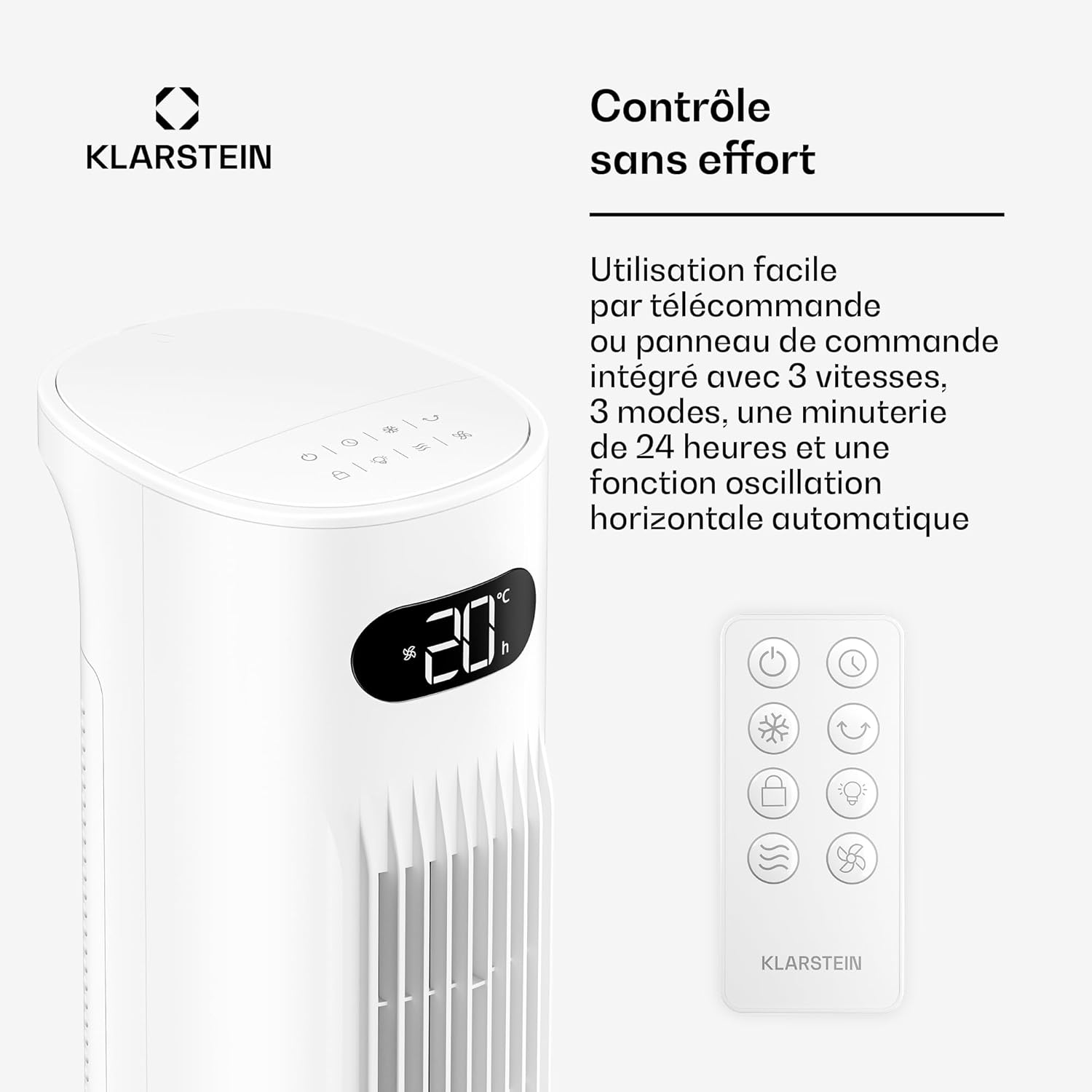 KLARSTEIN Rafraichisseur d’Air, Refroidisseur d’Air Évaporatif, 5L, Télécommande, Application, Mobile, Ventilateur Climatiseur Chambre 30m², White – Image 4