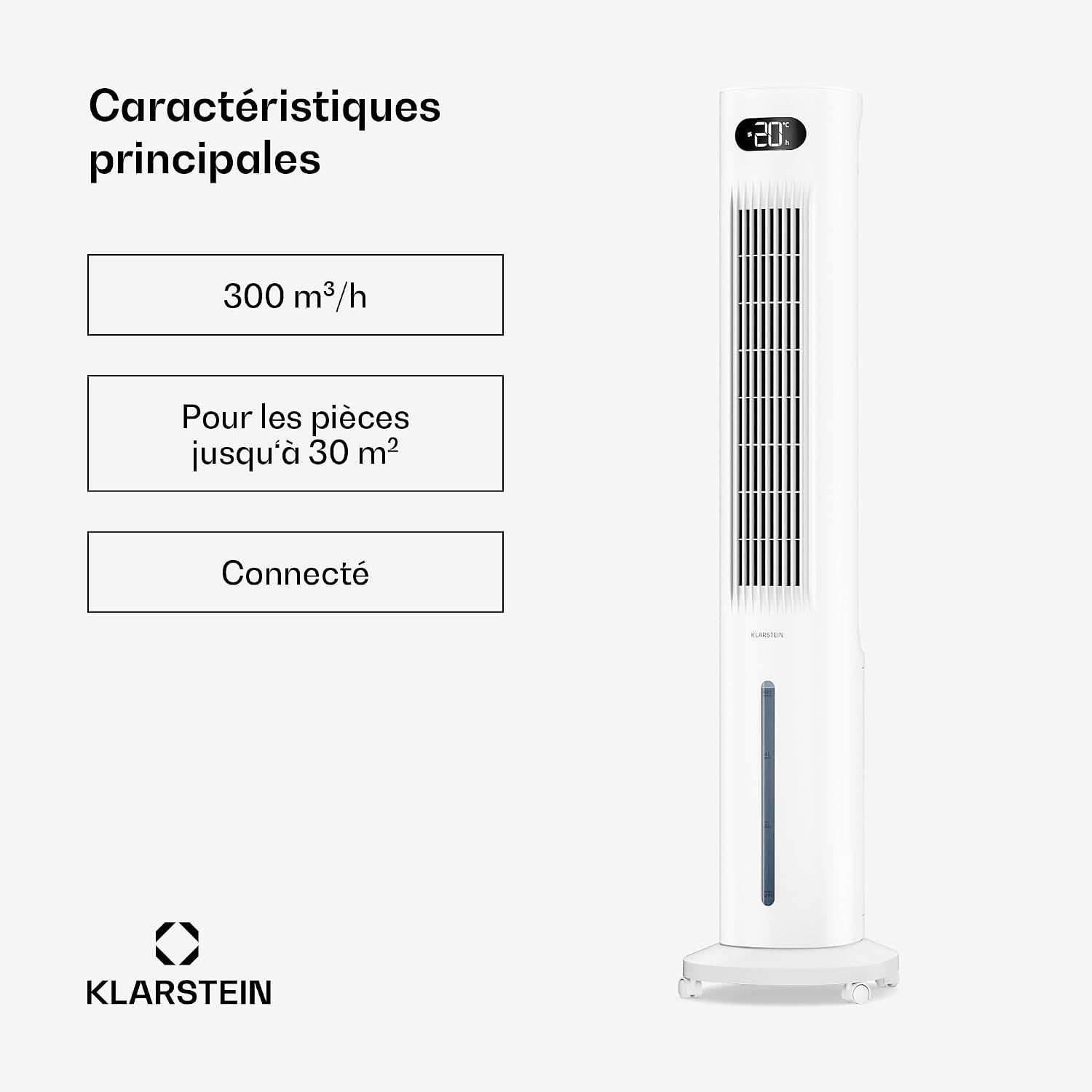 KLARSTEIN Rafraichisseur d’Air, Refroidisseur d’Air Évaporatif, 5L, Télécommande, Application, Mobile, Ventilateur Climatiseur Chambre 30m², White – Image 2