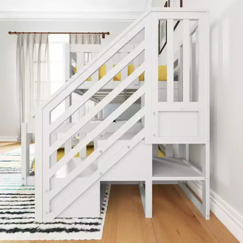 Max & Lily Wooden Twin over Full Low Bunk Bed for Kids with Staircase – Image 17