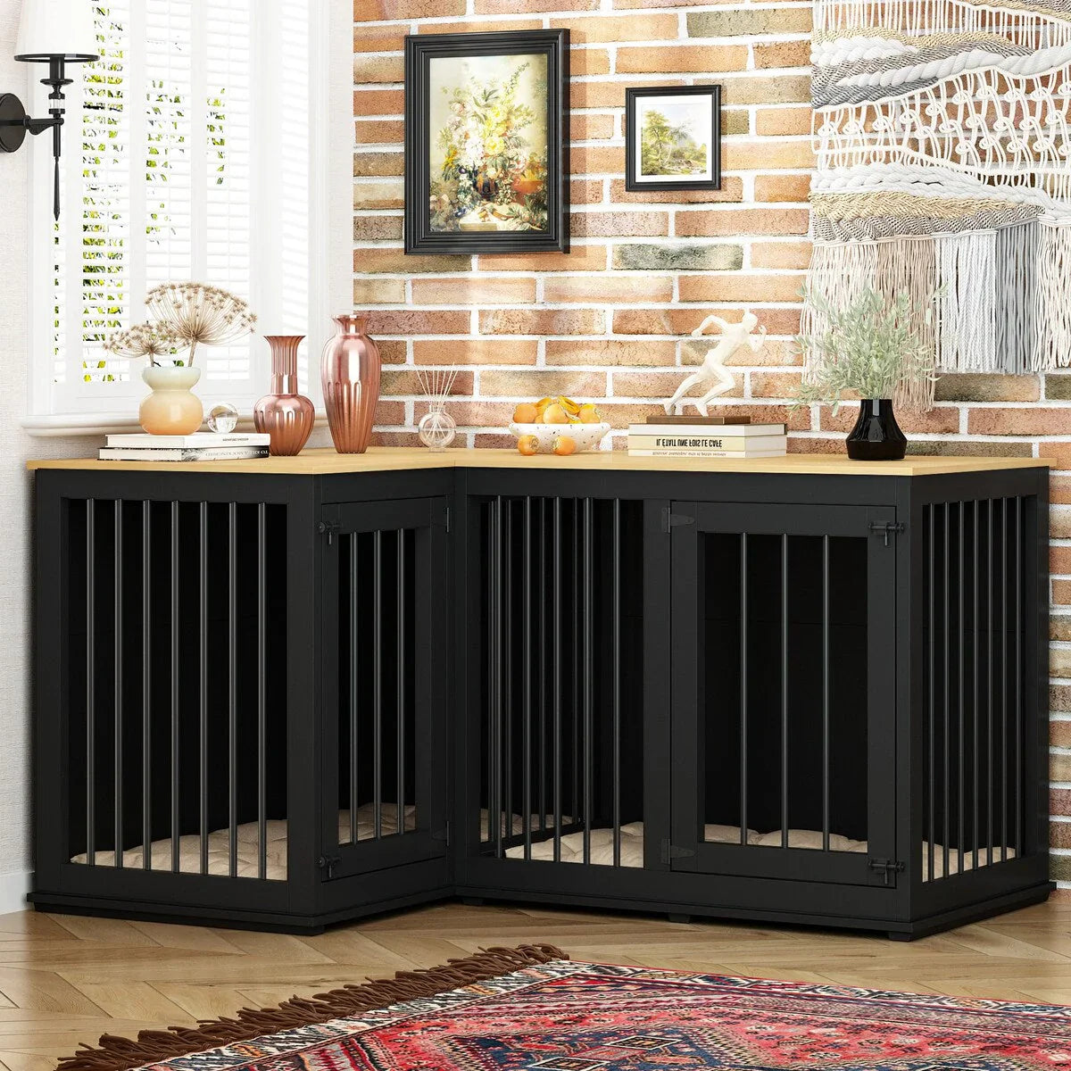 Large Corner Dog Crate Furniture for 2 Dogs, L Shape Dog Crate Cage - 58.7X41.1 – Image 31