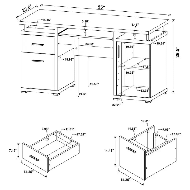 TUYOHW 55 Wooden Writing Desk,Office Computer Desk with 2 Drawers,1 Cabinet,1 Open Shelf,1 Door,Work Desk for Home Office,Study,Small Spaces – Image 4