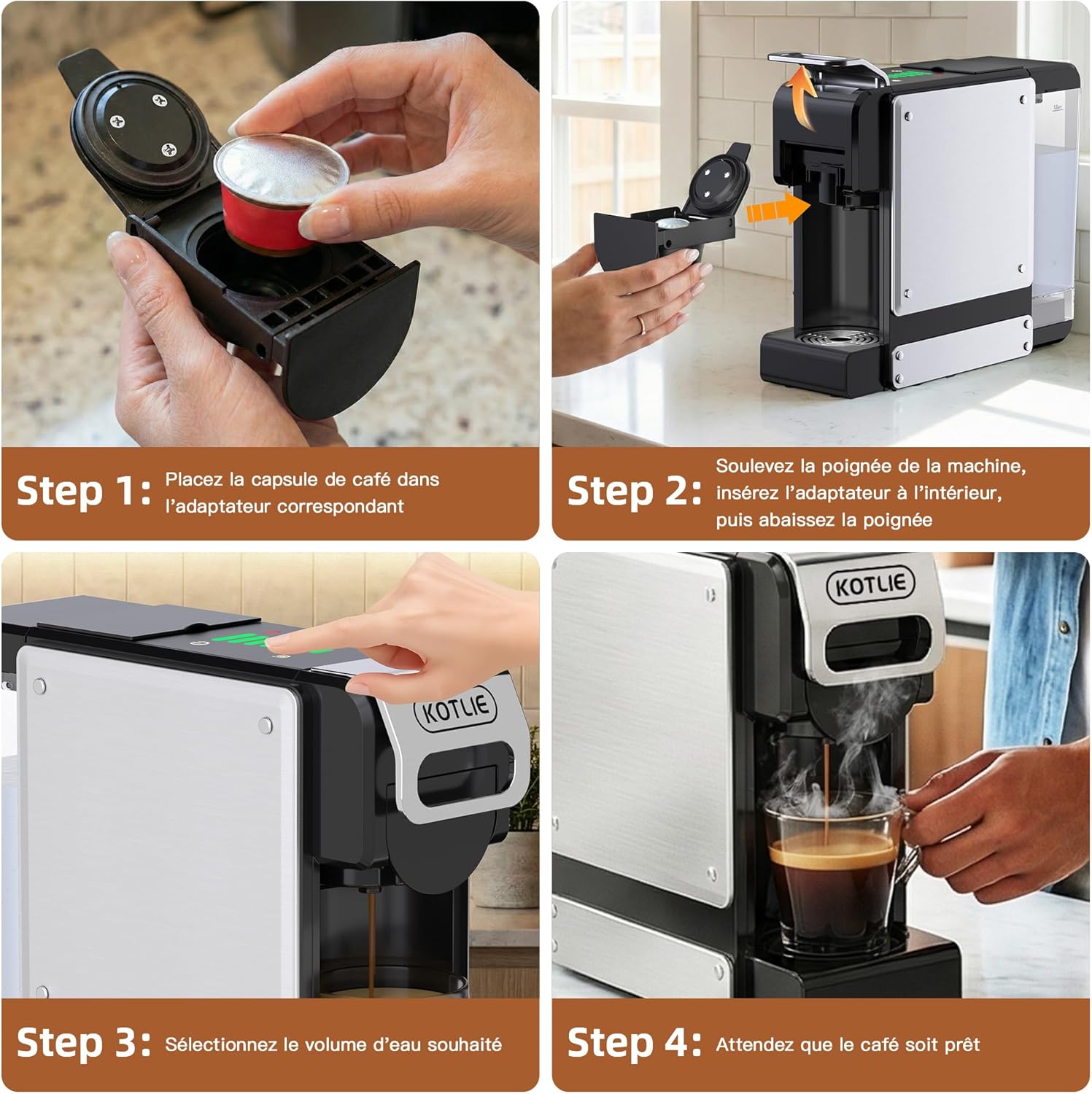 Machine à café à capsules multifonction 5 en 1 pour Nespresso Original/pour Dolce Gusto/A MODO MIO/ESE (44 mm) et café pré-moulu, 7 réglages de débit d'eau (ST-550) – Image 4