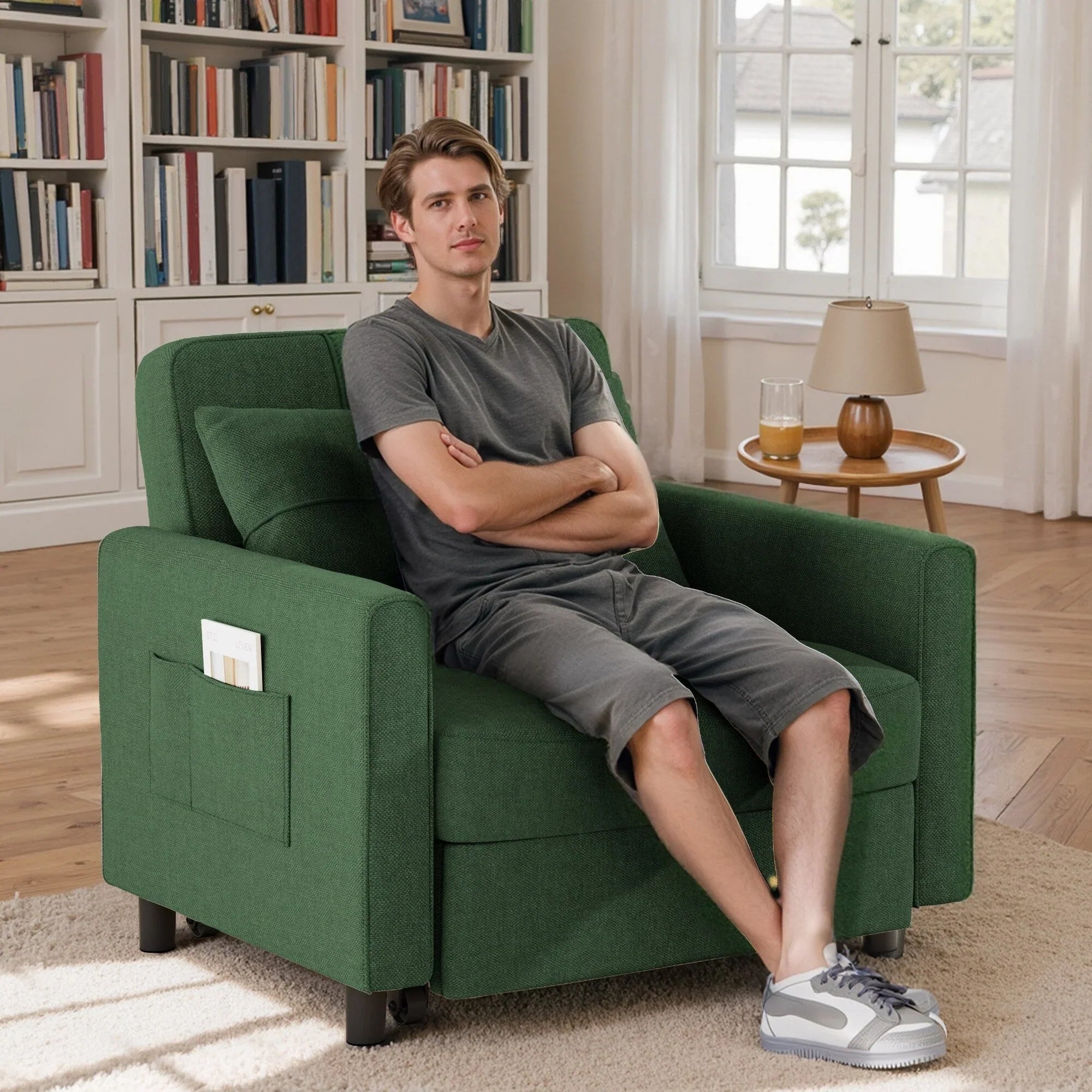 3-in-1 Adjustable Sleeper Sofa Bed, Pull Out Chair Sofa, Convertible Folding Bed for Living Room – Image 17