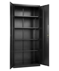 VEVOR Metal Storage Cabinet, 68.9 in Lockable Steel Garage Cabinet with 4 Adjustable Shelves, 2 Magnetic Doors, 2 Keys, 5 Tiers Tool Storage, Black